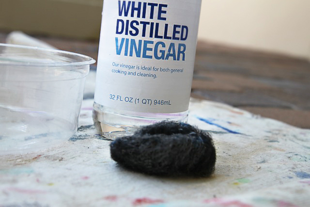 steel wool and vinegar. The steel wool reacts with the