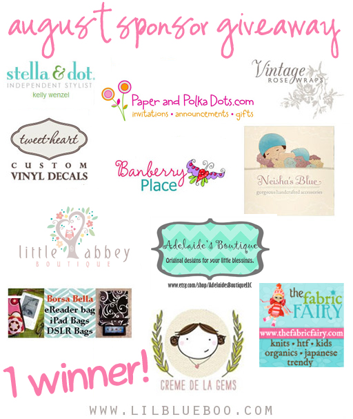 I want to win the big August Sponsor Giveaway at lilblueboo.com I want to win the big August Sponsor Giveaway at lilblueboo.com