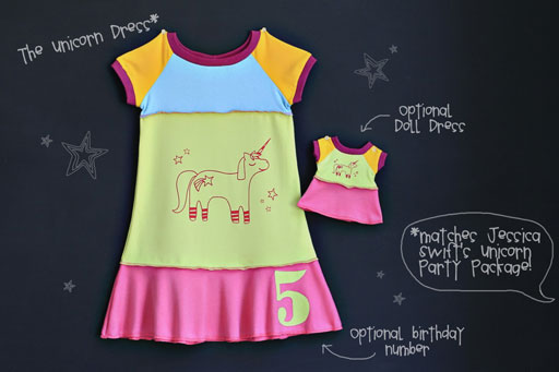 Unicorn Party Set and Made to Match Dress and Doll Dress by Jessica Swift via lilblueboo.com Unicorn Party Set and Made to Match Dress and Doll Dress by Jessica Swift via lilblueboo.com