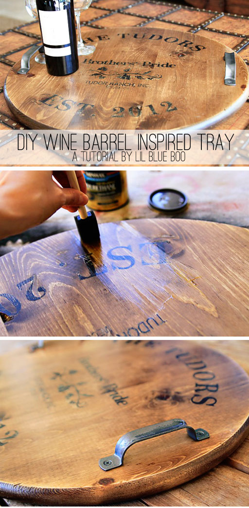 DIY Wine Barrel Inspired Tray or Table via lilblueboo.com #wedding #gift #crafts #diy