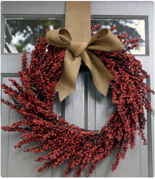 Burlap and Berry Wreath via lilblueboo.com Burlap and Berry Wreath via lilblueboo.com
