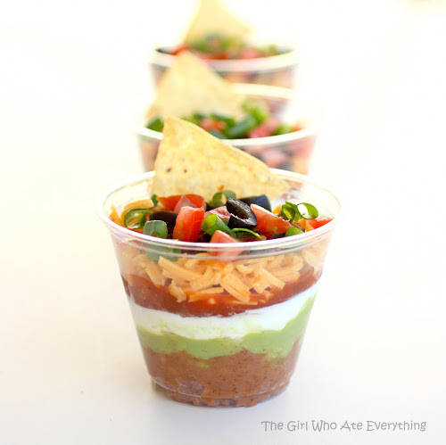 Cinco de Mayo Party Ideas: Individual Seven Layer Dip Appetizers via The Girl Who Ate Everything at lilblueboo.com