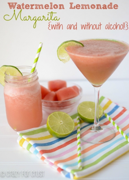 Cinco de Mayo Party Ideas: Watermelon Lemonade Margarita plus a kid's version via Crazy for Crust at lilblueboo.com