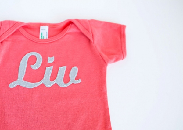 DIY Baby Gift Ideas: Personalized Onesie by Finley and Oliver via lilblueboo.com