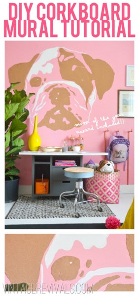 DIY Corkboard Wall Mural for your Office at Vintage Revivals via lilblueboo.com