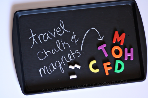 DIY Travel Chalk and Magnet Board by Sunny with a Chance of Sprinkles via lilblueboo.com DIY Travel Chalk and Magnet Board by Sunny with a Chance of Sprinkles via lilblueboo.com