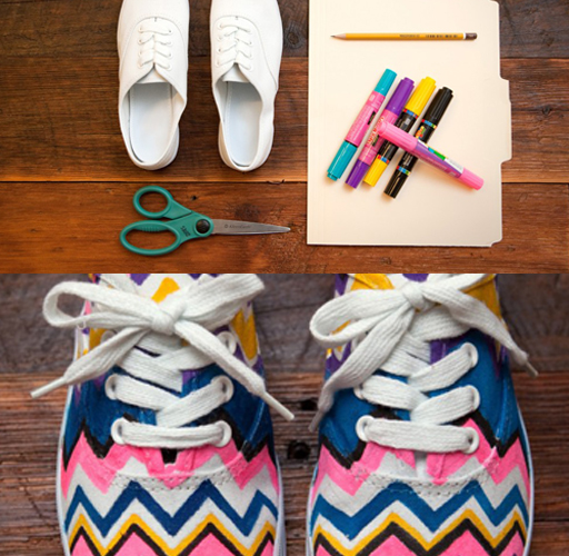 diy neon chevron shoe makeover via lilblueboo.com