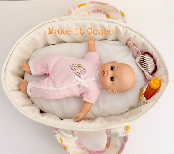 Baby doll moses basket / bed tutorial from Make it Cozee via lilblueboo.com