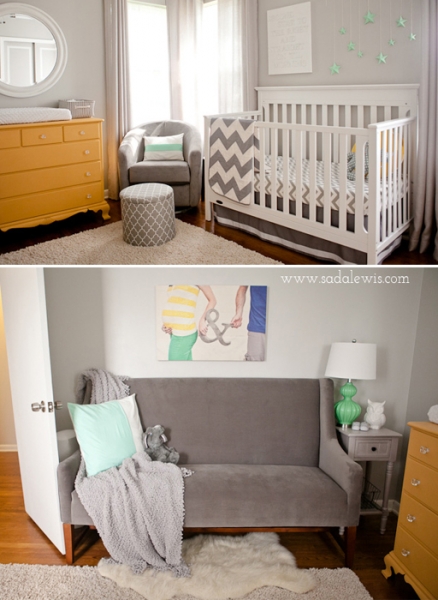 Gender Neutral Grey, Yellow and Mint Chevron Nursery by Casa de Lewis via lilblueboo.com