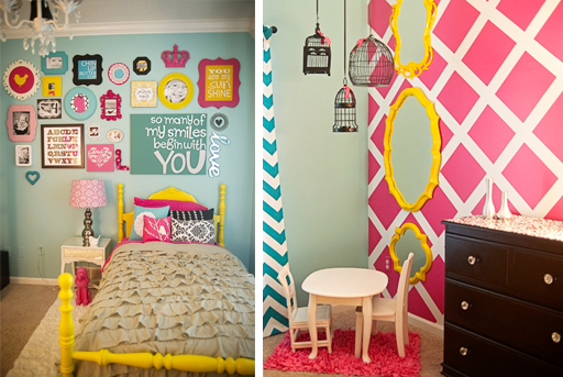 bright girls bedroom decor via lilblueboo.com