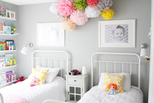 grey pink girls bedroom decor via lilblueboo.com