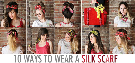 10 ways to wear a silk scarf from A Beautiful Mess via lilblueboo.com