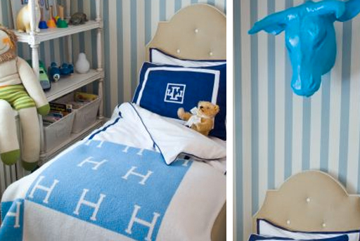 Animal head, tufted headboard and other boy's bedroom decor ideas via lilblueboo.com 