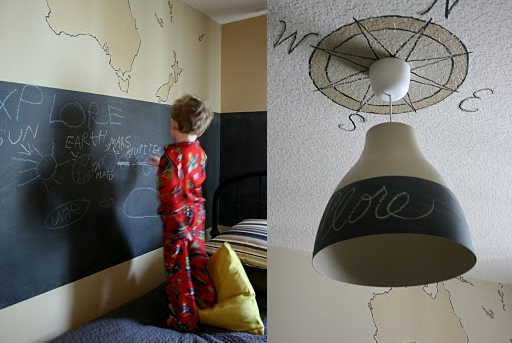 Chalkboard wall and other boy's bedroom decor ideas via lilblueboo.com 