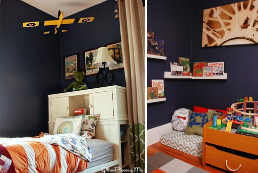 Cozy reading nook and other boy's bedroom decor ideas via lilblueboo.com 