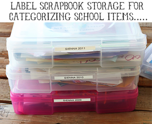 Labeling Ideas: Label Scrapbook Storage for School Work via lilblueboo.com