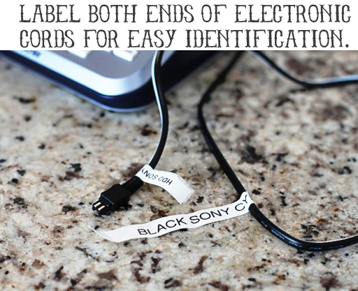 Labeling Ideas: Label Electronic Cords via lilblueboo.com