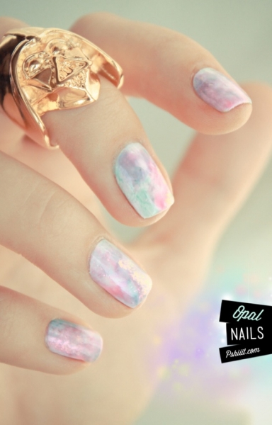 Spring Nail Art Ideas: Watercolor Nails by Pshiiit via lilblueboo.com