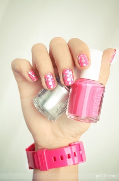 Spring Nail Art Ideas: Bright Pink and Silver by Pshiiit via lilblueboo.com