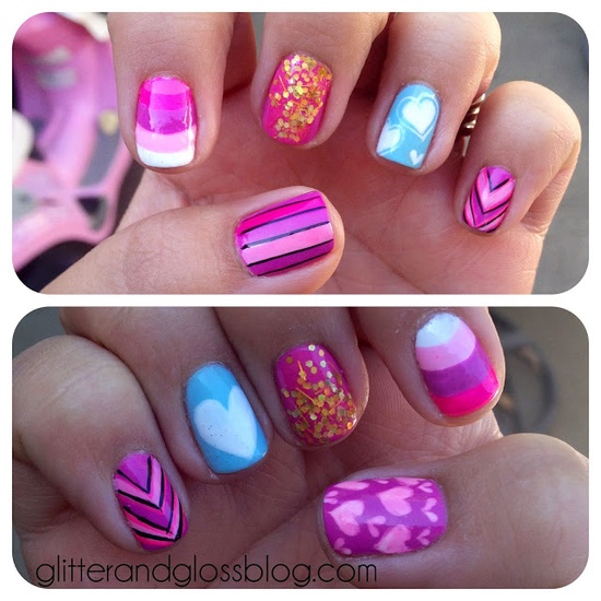 Spring Nail Art Ideas: Mix and Match Manicure at Glitter and Gloss via lilblueboo.com