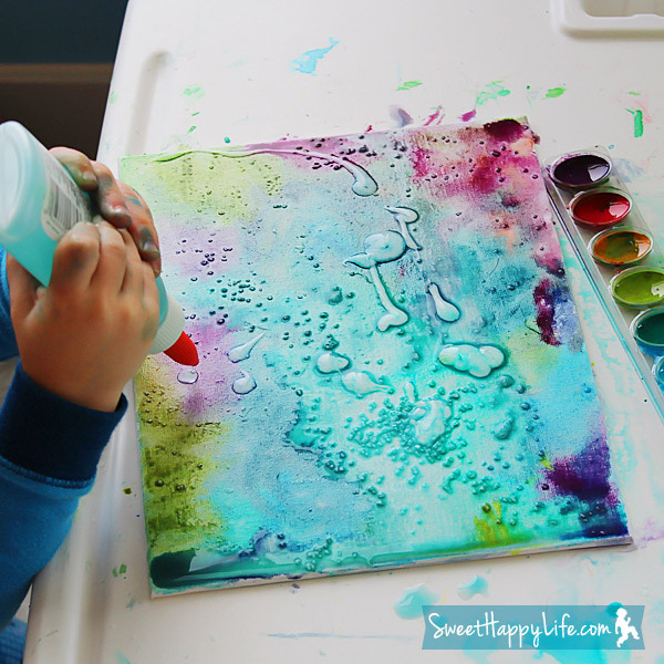 Painting with Watercolors, Glue and Salt at Sweet Happy Life via lilblueboo.com