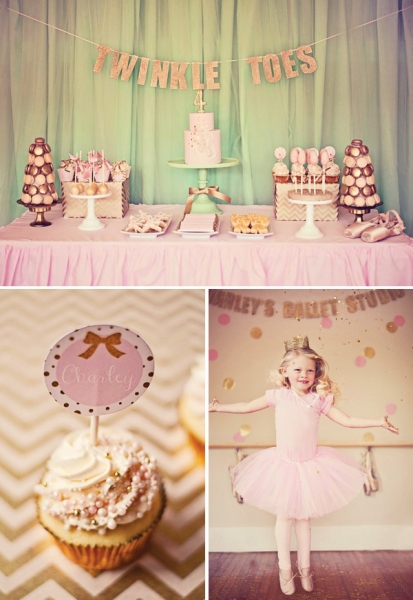 Party Ideas for Girls: Pink and Gold Ballerina Party by Paiges of Style featured on HWTM via lilblueboo.com