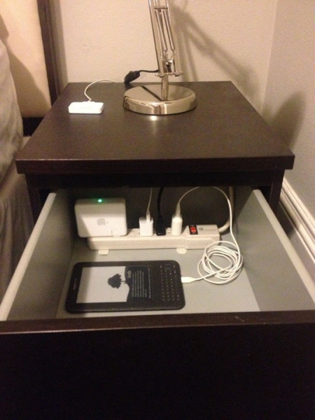  Random Household Tips: Turn a drawer into a charging station at Apartment Therapy via lilblueboo.com