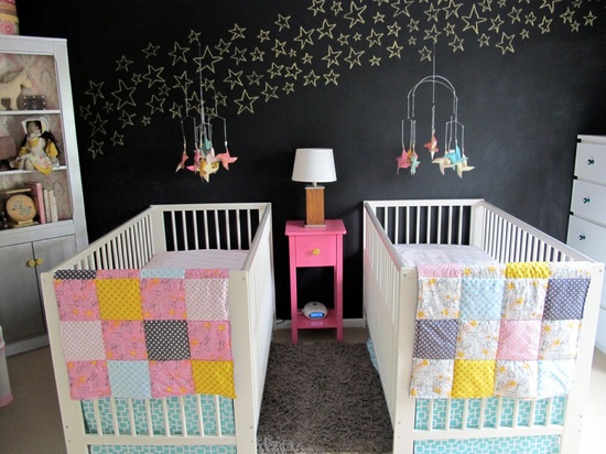 Shared Bedroom Ideas for Kids: Infant Twins Shared Room at Project Nursery via lilblueboo.com
