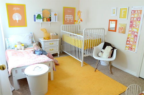 Shared Bedroom Ideas for Kids: Shared Toddler and Infant Room at Melissa Esplin via lilblueboo.com