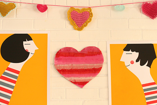 Valentine's Day Tissue Paper Fringe Heart Tutorial at Apartment Therapy via lilblueboo.com