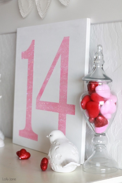 Easy Glitter Valentine's Day DIY Sign by Lolly Jane via lilblueboo.com