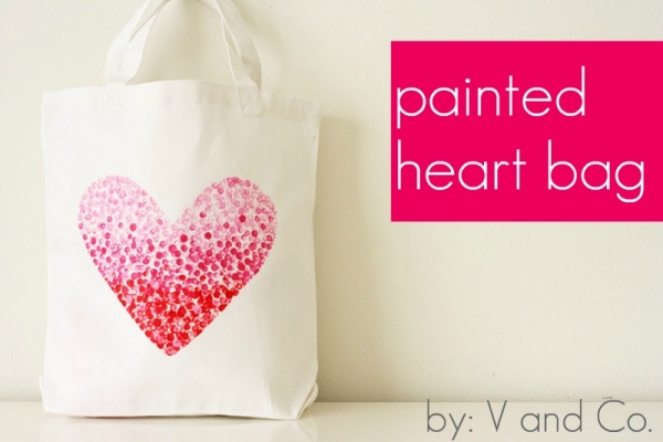 Painted Valentine's Day Heart Bag by V and Co via lilblueboo.com Painted Valentine's Day Heart Bag by V and Co via lilblueboo.com