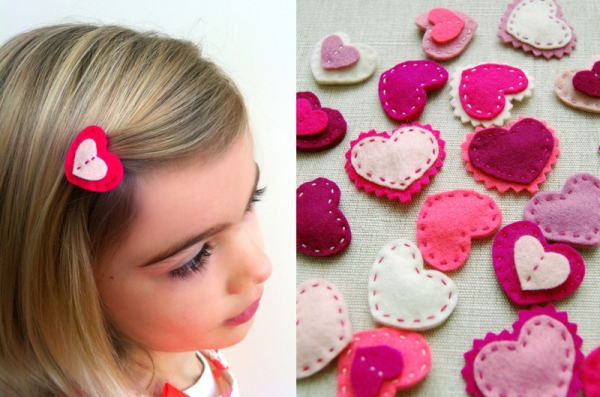 Felt Valentine's Day Heart Hair Clips by Purl Bee via lilblueboo.com Felt Valentine's Day Heart Hair Clips by Purl Bee via lilblueboo.com