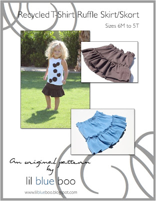 Recycled T-Shirt Ruffle Skirt/Skort ePattern via lilblueboo.com