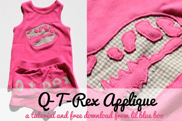 Free T Rex Dinosaur Template for Sewing Applique via lilblueboo.com