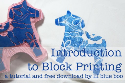 Swedish Dala Horse Block Print  - Tutorial and Image by Lil Blue Boo