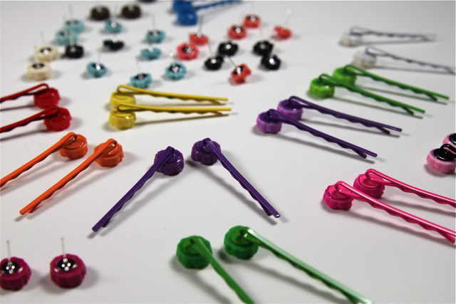 Pretty bobbie pins and a Cabochon Accessories DIY Tutorial Process via lilblueboo.com