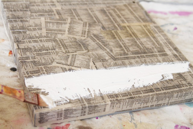 How to make distressed painting using collage and glazing. DIY tutorial via lilblueboo.com