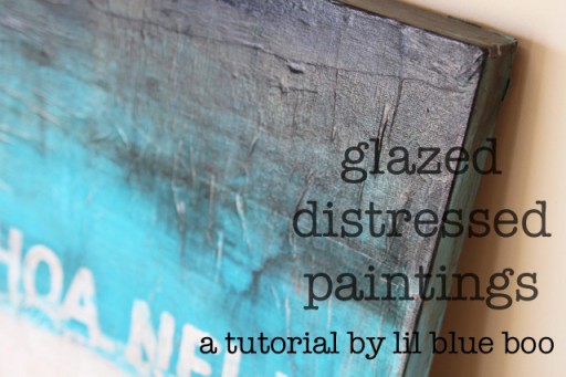 How to make distressed painting using collage and glazing. DIY tutorial via lilblueboo.com