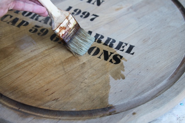 Make a lazy susan look like a vintage wine barrel, DIY Tutorial via lilblueboo.com