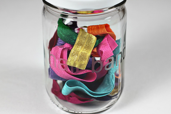 Jar of Elastic Hairbands (using FOE Elastic and Glass Etching) via lilblueboo.com