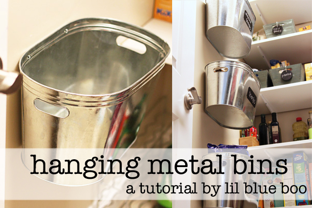 Hanging metal bins for organization via lilblueboo.com