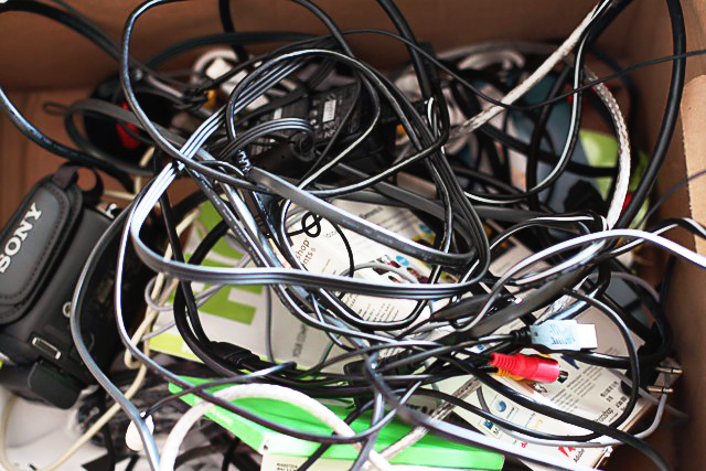 Tips for Organizing Electronics (Before pic) via lilblueboo.com