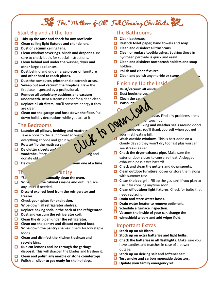 The Ultimate Fall Cleaning Checklist Free Download via lilblueboo.com