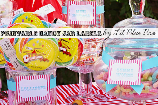 Free Candy Buffet Circus Party Theme Printables via lilblueboo.com