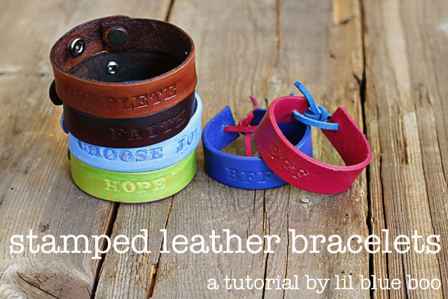 Stamped Leather Bracelets - DIY Tutorial via lilblueboo.com