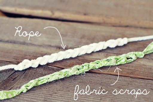 Easy Finger Crochet Bracelet DIY rope and fabric-scraps via lilblueboo.com