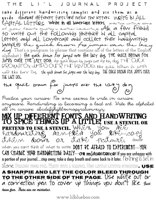 The Lil Journal Project (handwriting) via lilblueboo.com