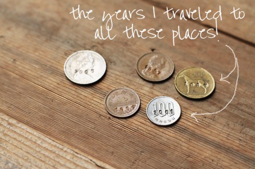 Tutorial (Stamped Travel Dates into Coins) via lilblueboo.com