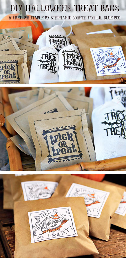 Make your own Halloween Treat bags with this free printable download by artist Stephanie Corfee via lilblueboo.com